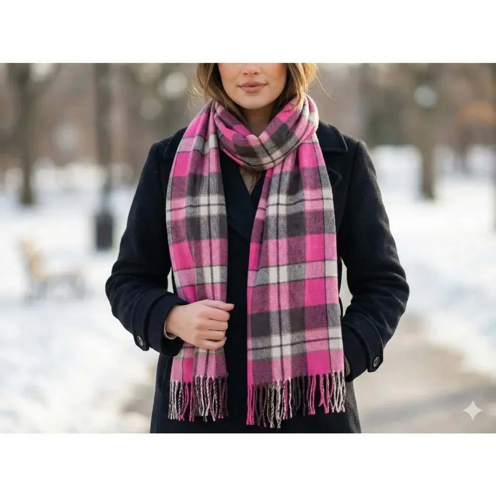 Gap Pink Brown Plaid Womens Rectangle Scarf 24